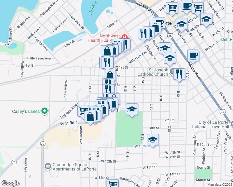 map of restaurants, bars, coffee shops, grocery stores, and more near 899 4th Street in La Porte