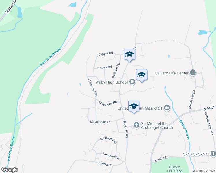 map of restaurants, bars, coffee shops, grocery stores, and more near 31 Fieldstone Road in Waterbury