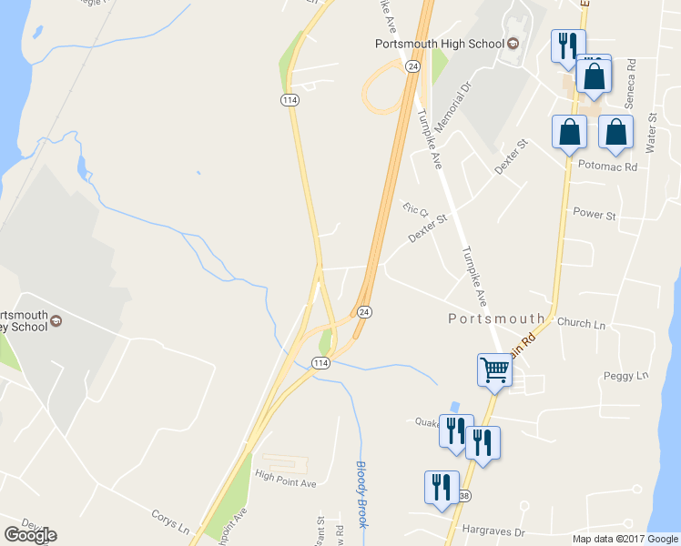 map of restaurants, bars, coffee shops, grocery stores, and more near 7 Statue Way in Portsmouth