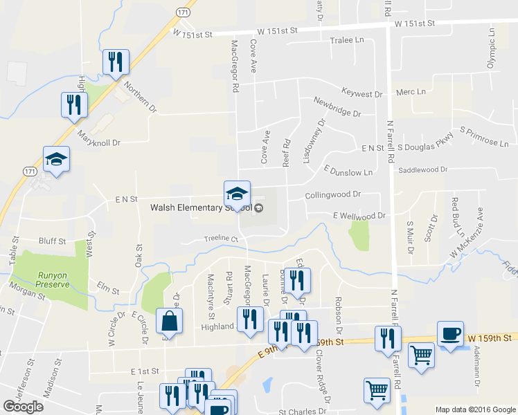 map of restaurants, bars, coffee shops, grocery stores, and more near 514 MacGregor Road in Lockport