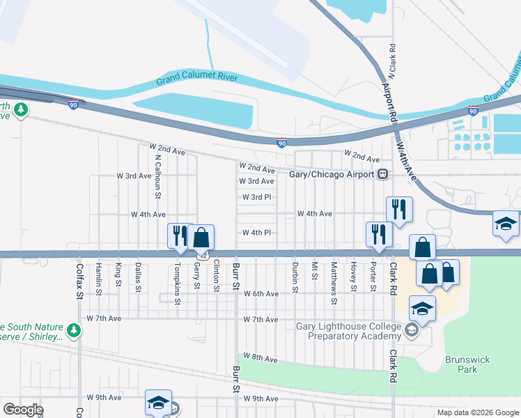 map of restaurants, bars, coffee shops, grocery stores, and more near 5232 W 4th Ave in Gary