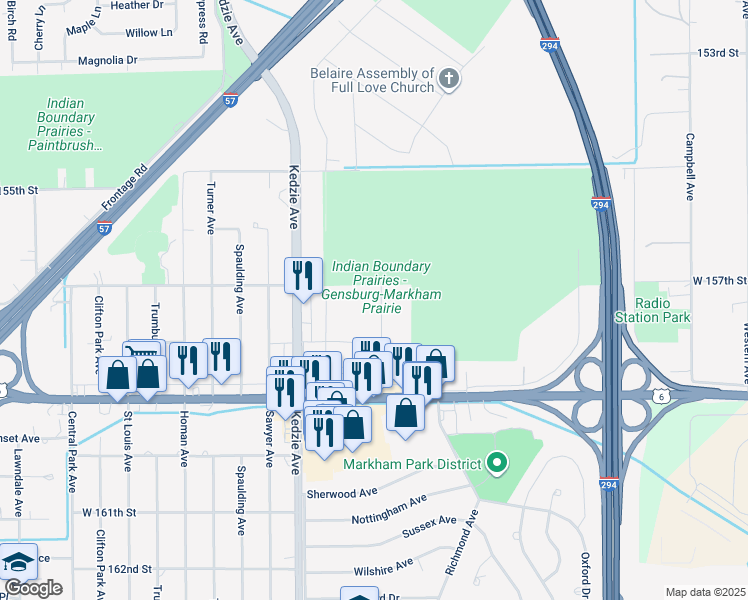 map of restaurants, bars, coffee shops, grocery stores, and more near 15712 Whipple Street in Markham