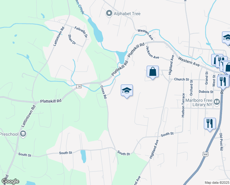 map of restaurants, bars, coffee shops, grocery stores, and more near 50 Cross Road in Marlboro