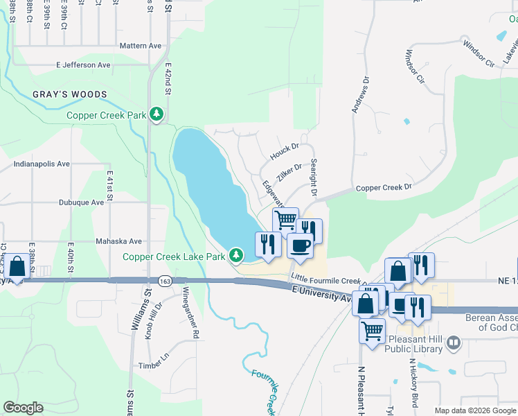 map of restaurants, bars, coffee shops, grocery stores, and more near 1420 Springs Drive in Pleasant Hill