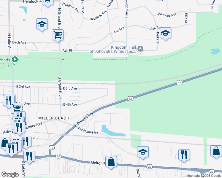 map of restaurants, bars, coffee shops, grocery stores, and more near 7099 East 3rd Avenue in Gary