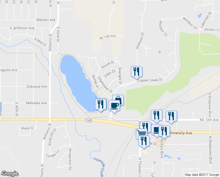 map of restaurants, bars, coffee shops, grocery stores, and more near 4505 Bartholomew Drive in Pleasant Hill