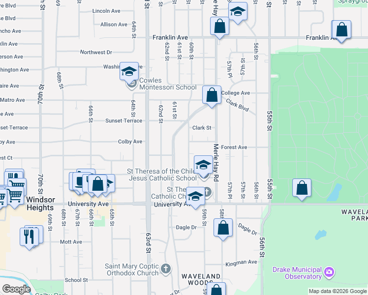 map of restaurants, bars, coffee shops, grocery stores, and more near 1400 60th St in Des Moines