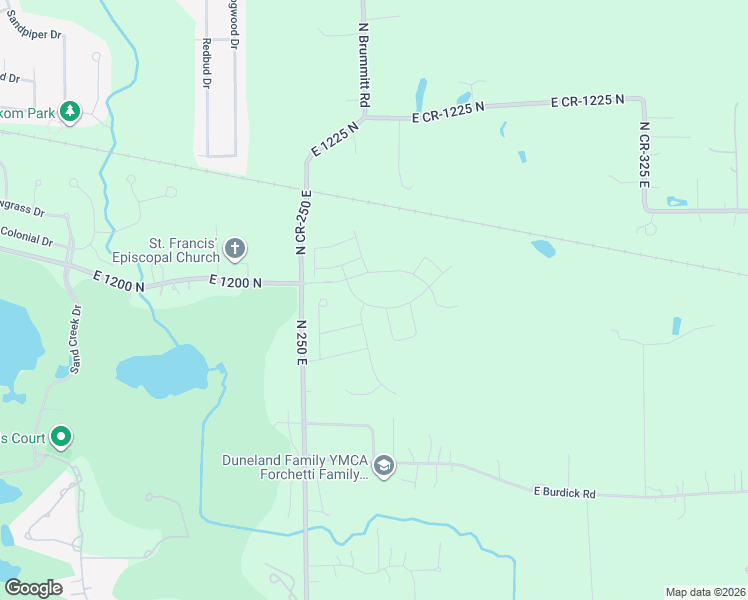 map of restaurants, bars, coffee shops, grocery stores, and more near 2140 Redwood Lane in Chesterton