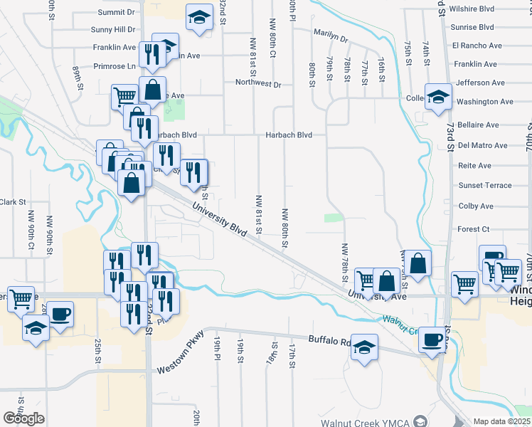 map of restaurants, bars, coffee shops, grocery stores, and more near 1465 Northwest 81st Street in Clive