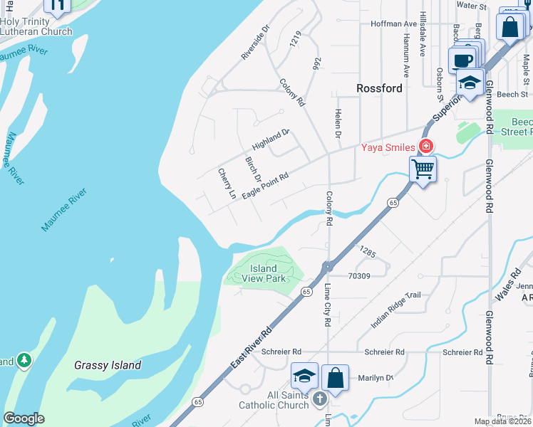 map of restaurants, bars, coffee shops, grocery stores, and more near 111 Central Avenue in Rossford