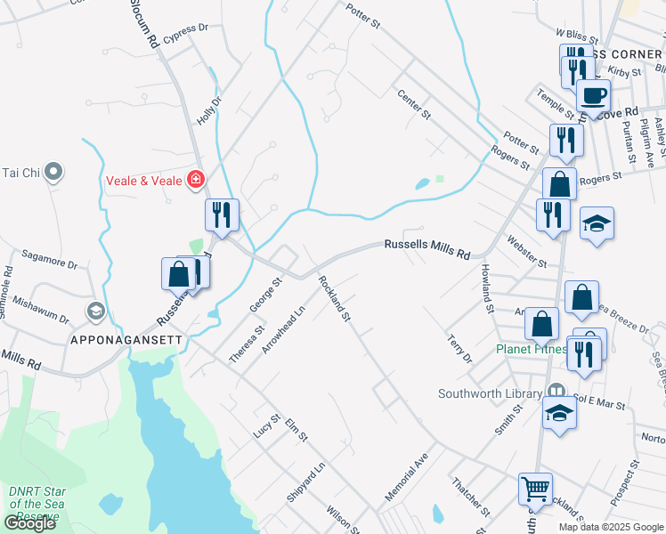 map of restaurants, bars, coffee shops, grocery stores, and more near 7 Linden Lane in Dartmouth