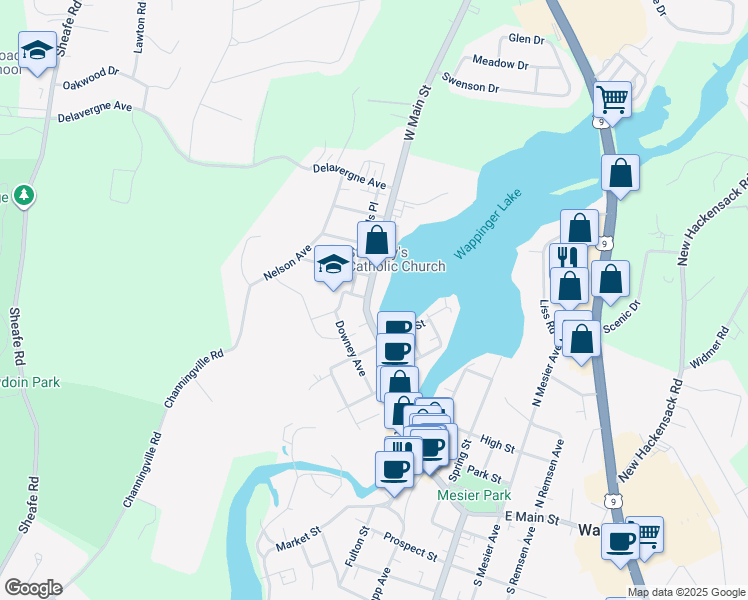 map of restaurants, bars, coffee shops, grocery stores, and more near 2742 West Main Street in Wappingers Falls