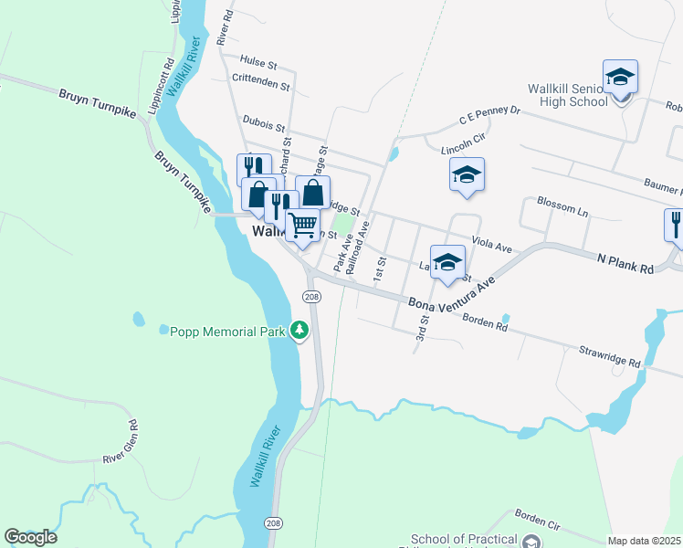 map of restaurants, bars, coffee shops, grocery stores, and more near 13 Bona Ventura Avenue in Wallkill