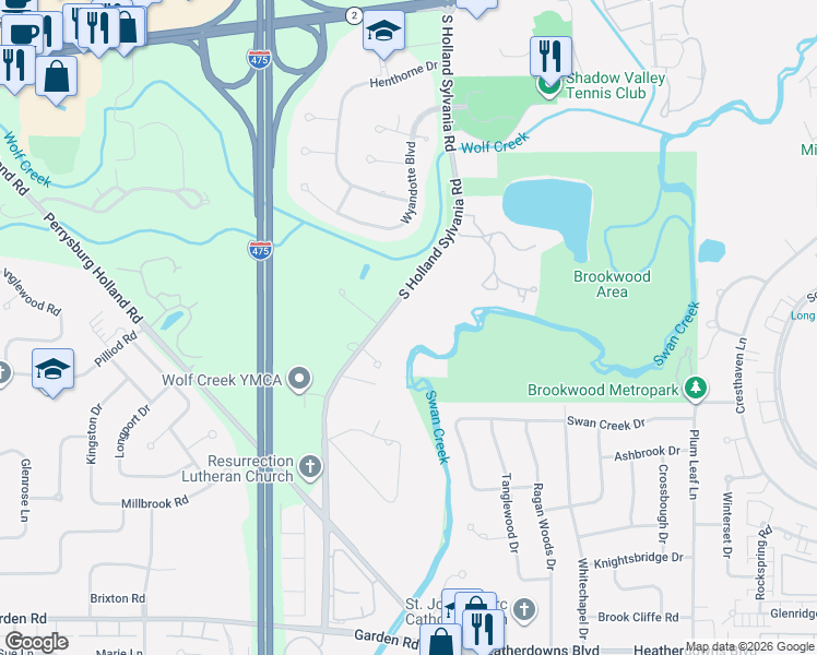 map of restaurants, bars, coffee shops, grocery stores, and more near 1961 S Holland Sylvania Rd in Maumee