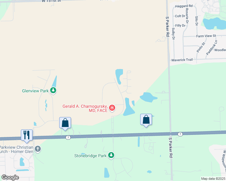 map of restaurants, bars, coffee shops, grocery stores, and more near 15624 Marian Drive in Homer Glen