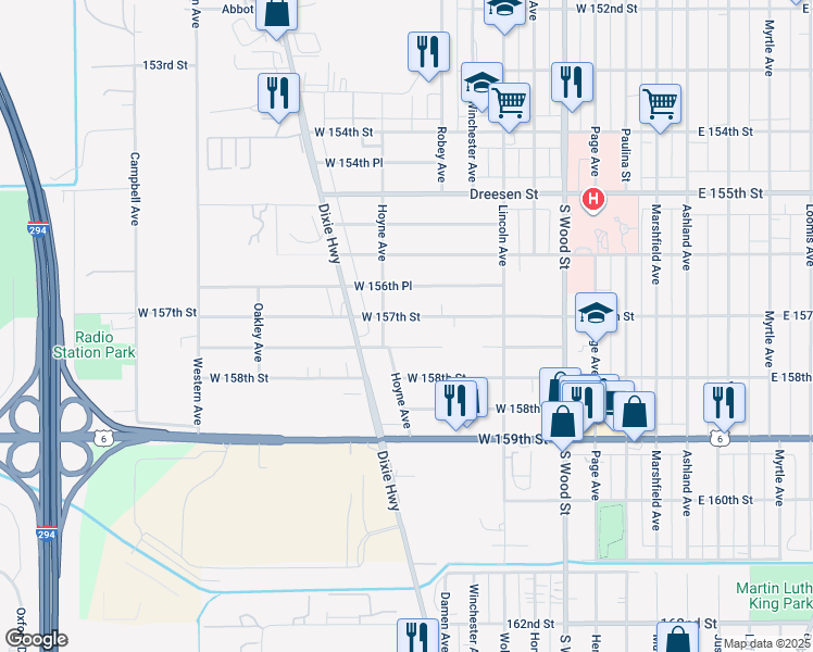 map of restaurants, bars, coffee shops, grocery stores, and more near 196 West 157th Street in Harvey