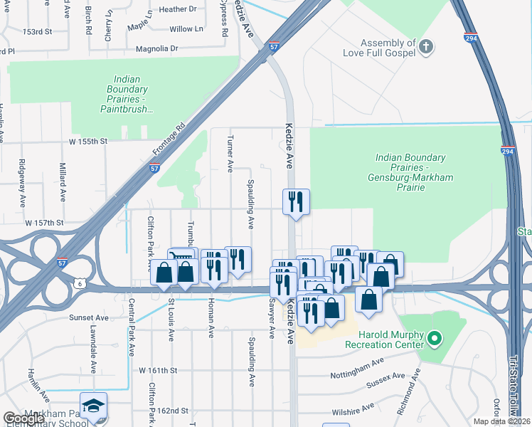 map of restaurants, bars, coffee shops, grocery stores, and more near 15710 Sawyer Avenue in Markham