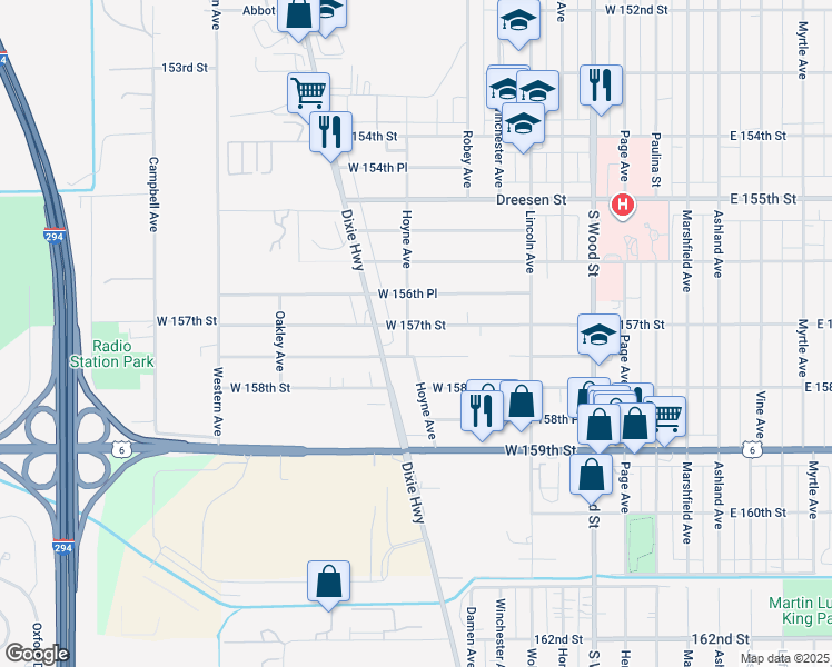 map of restaurants, bars, coffee shops, grocery stores, and more near 196 West 157th Street in Harvey