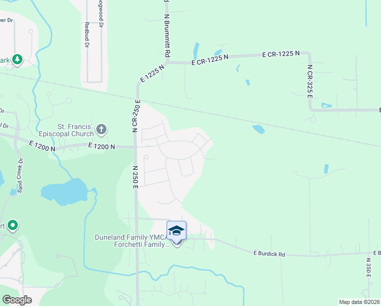map of restaurants, bars, coffee shops, grocery stores, and more near 2140 Redwood Lane in Chesterton