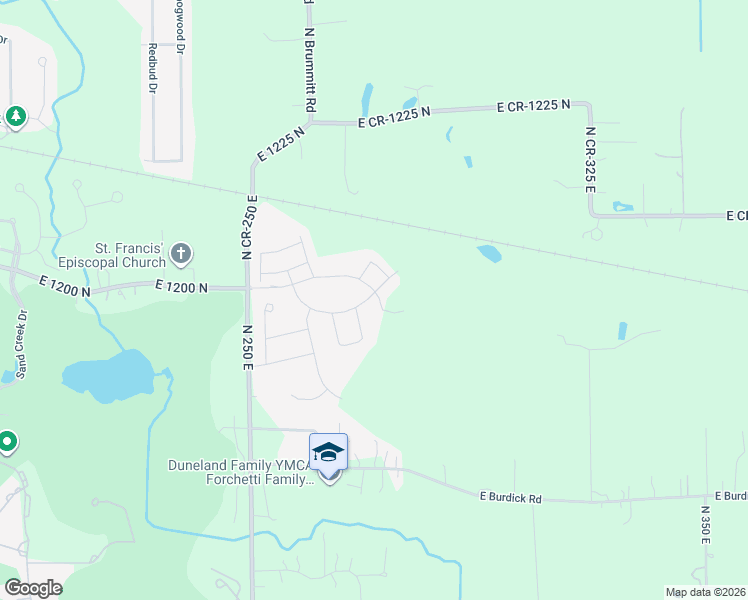 map of restaurants, bars, coffee shops, grocery stores, and more near 2140 Redwood Lane in Chesterton