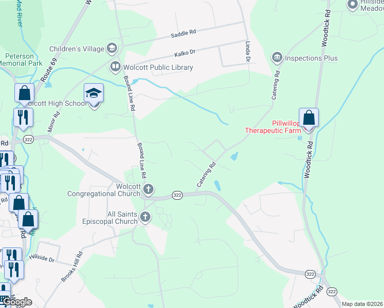 map of restaurants, bars, coffee shops, grocery stores, and more near 19 Louise Avenue in Wolcott