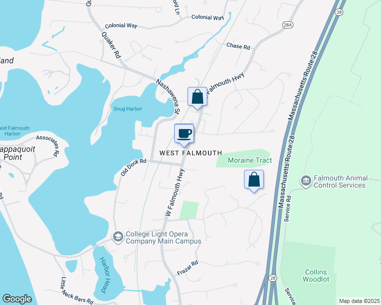 map of restaurants, bars, coffee shops, grocery stores, and more near in Falmouth