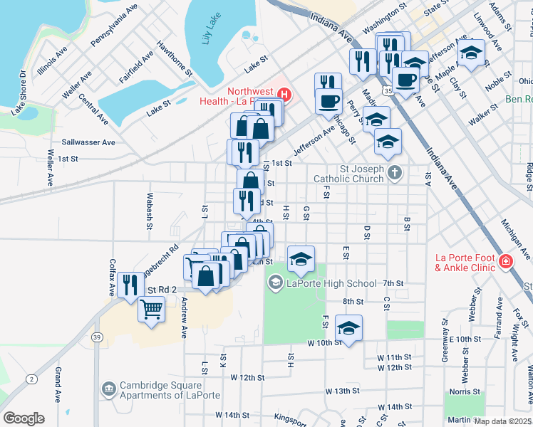 map of restaurants, bars, coffee shops, grocery stores, and more near 801-899 4th St in La Porte