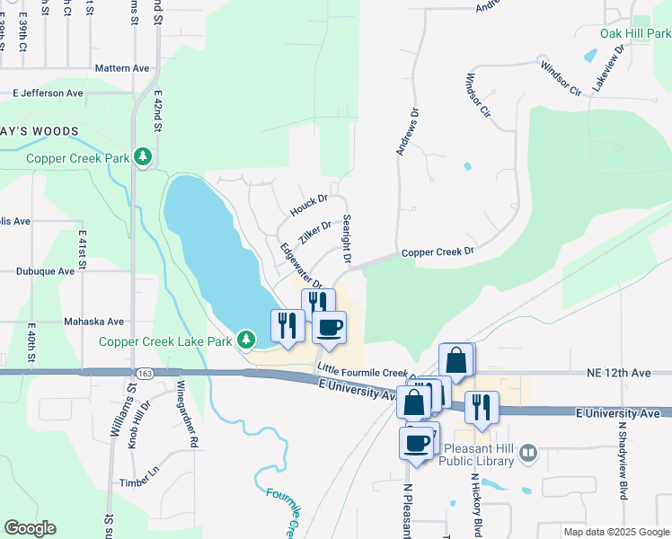 map of restaurants, bars, coffee shops, grocery stores, and more near 1420 Copper Creek Drive in Pleasant Hill