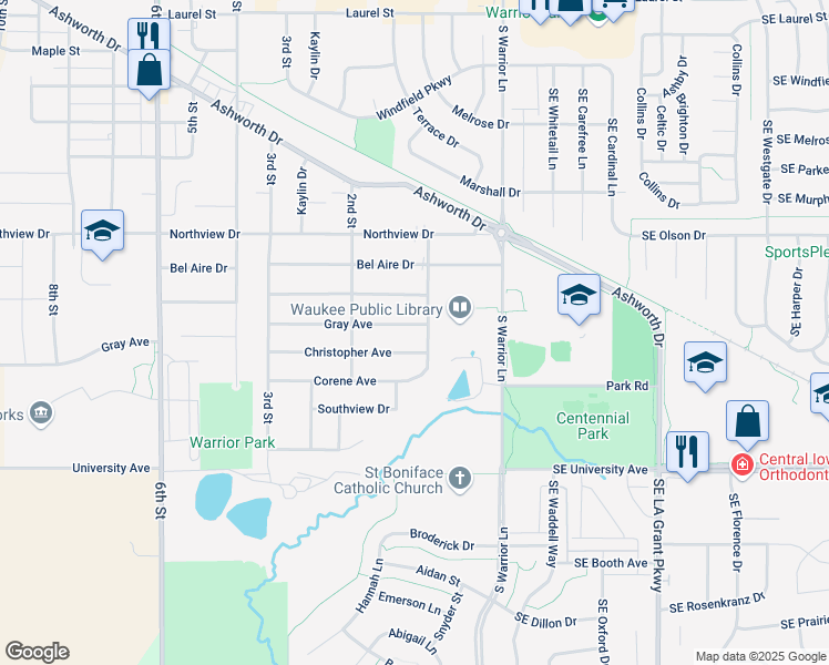 map of restaurants, bars, coffee shops, grocery stores, and more near 115 Christopher Avenue in Waukee
