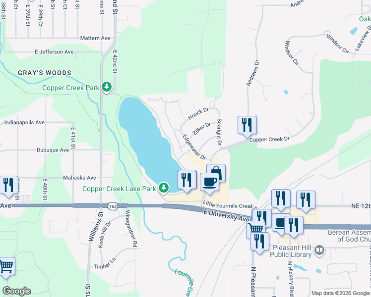 map of restaurants, bars, coffee shops, grocery stores, and more near 1420 Springs Drive in Pleasant Hill