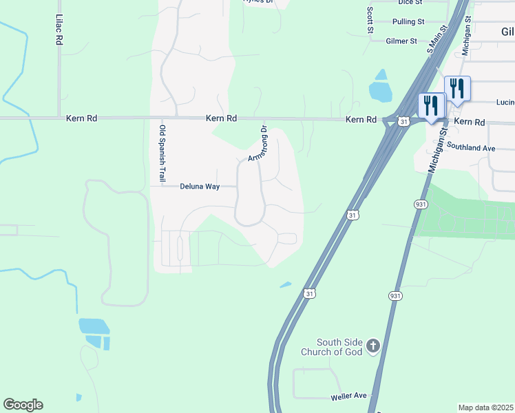 map of restaurants, bars, coffee shops, grocery stores, and more near Hillenbrand Drive in South Bend