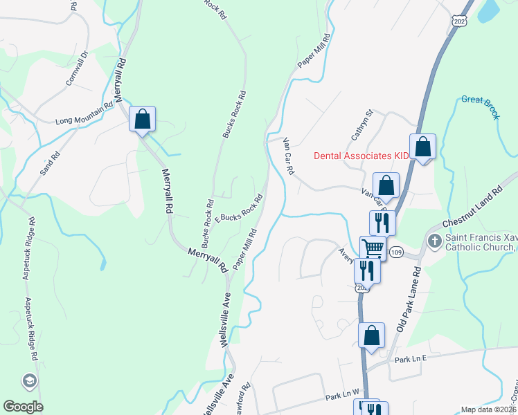 map of restaurants, bars, coffee shops, grocery stores, and more near 27 Paper Mill Road in New Milford