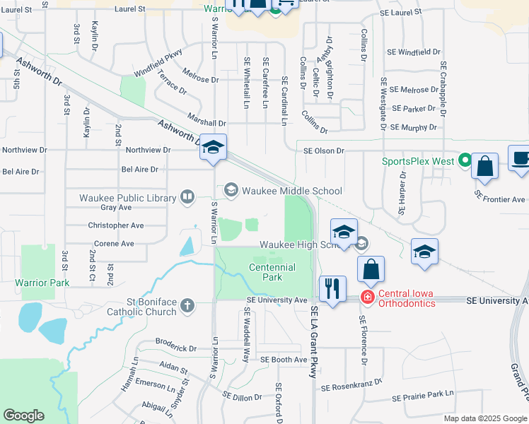 map of restaurants, bars, coffee shops, grocery stores, and more near 905 Warrior Lane in Waukee