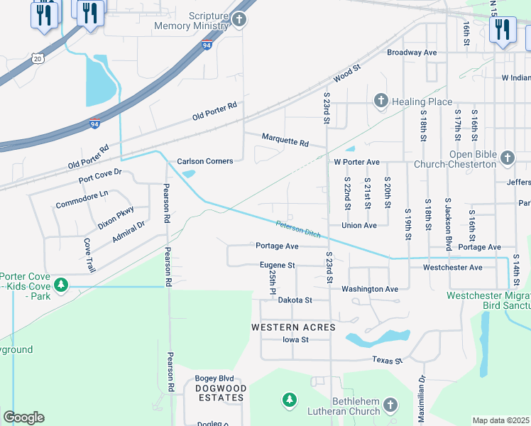 map of restaurants, bars, coffee shops, grocery stores, and more near 935 Park Avenue in Porter