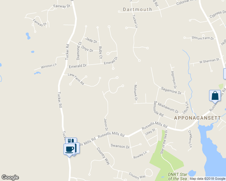 map of restaurants, bars, coffee shops, grocery stores, and more near 3 Glenn Drive in Dartmouth