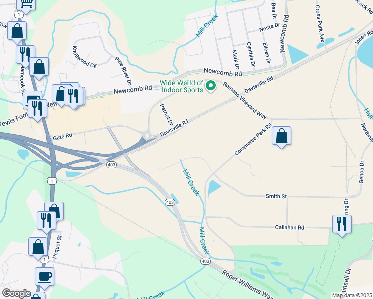 map of restaurants, bars, coffee shops, grocery stores, and more near 81 Ocean State Drive in North Kingstown