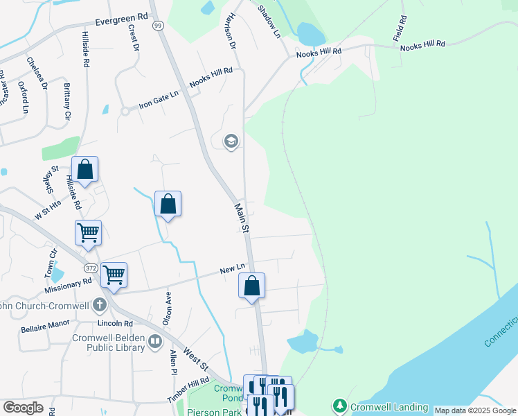 map of restaurants, bars, coffee shops, grocery stores, and more near 8 Prospect Hill Road in Cromwell