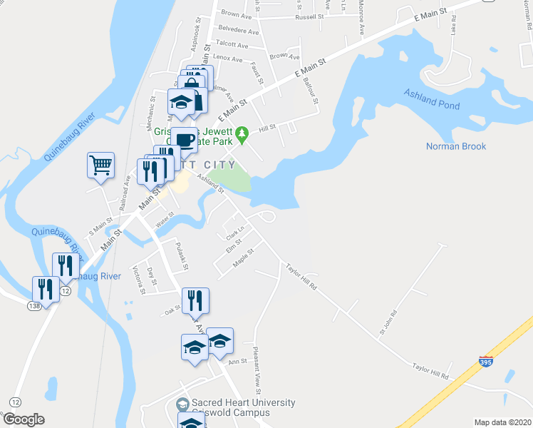 map of restaurants, bars, coffee shops, grocery stores, and more near 62 Carely Avenue in Griswold