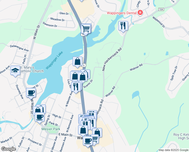 map of restaurants, bars, coffee shops, grocery stores, and more near 1668 U.S. 9 in Wappingers Falls