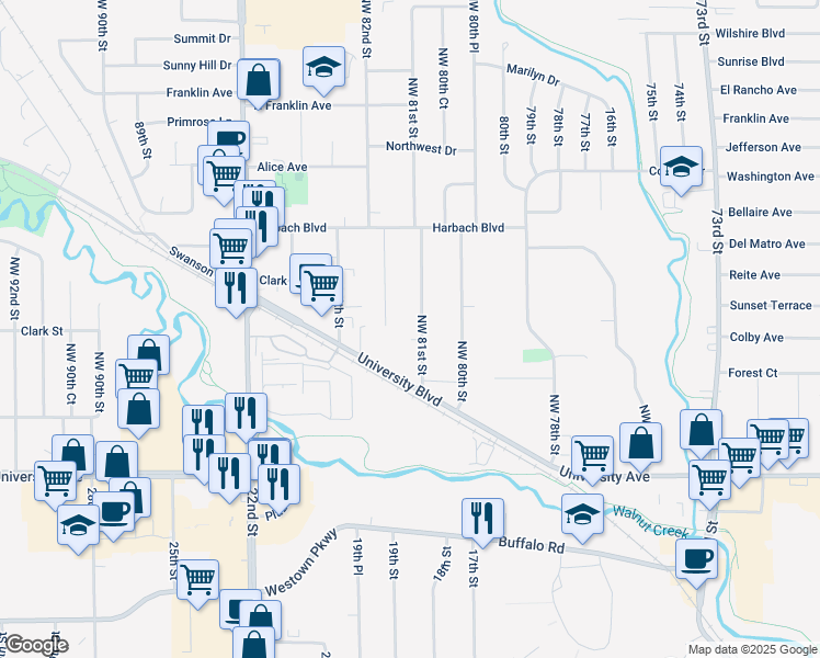 map of restaurants, bars, coffee shops, grocery stores, and more near 8145 University Boulevard in Clive