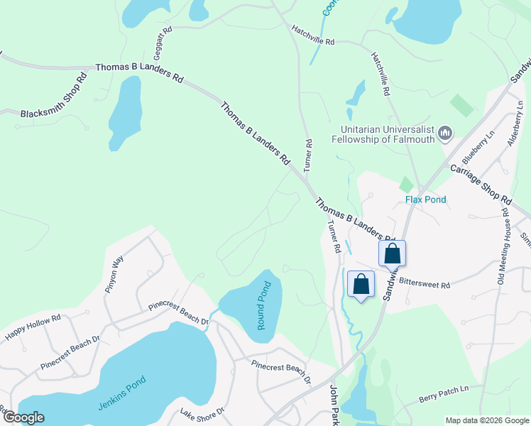 map of restaurants, bars, coffee shops, grocery stores, and more near 176 Thomas B Landers Road in Falmouth