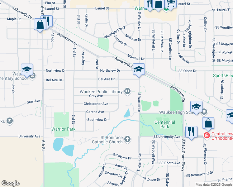 map of restaurants, bars, coffee shops, grocery stores, and more near in Waukee