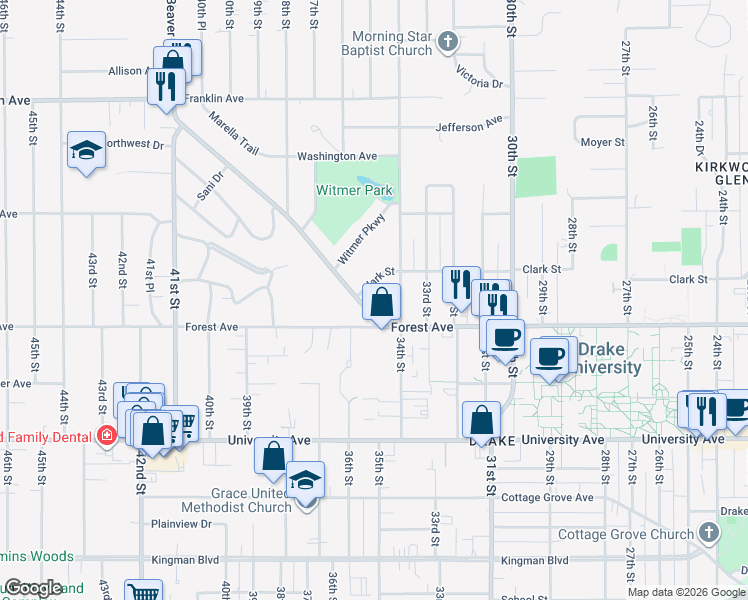 map of restaurants, bars, coffee shops, grocery stores, and more near 1417 Beaver Avenue in Des Moines