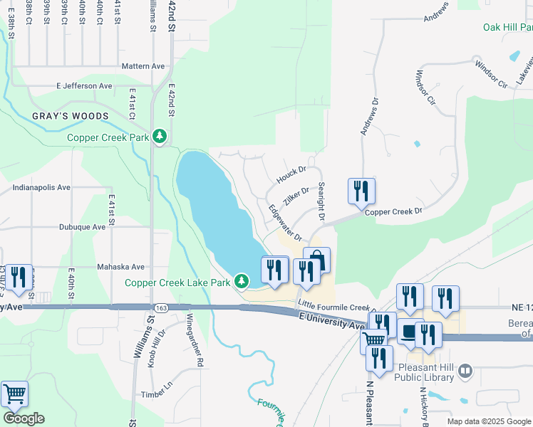map of restaurants, bars, coffee shops, grocery stores, and more near 1515 Springs Drive in Pleasant Hill