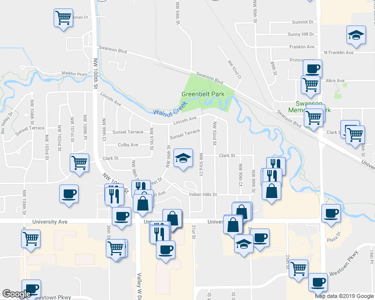 map of restaurants, bars, coffee shops, grocery stores, and more near 1500 Northwest 93rd Court in Clive