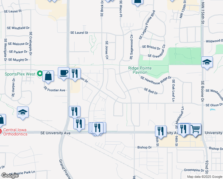 map of restaurants, bars, coffee shops, grocery stores, and more near 772 Southeast Williams Court in Waukee