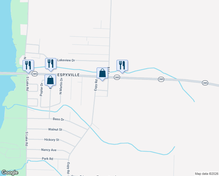 map of restaurants, bars, coffee shops, grocery stores, and more near 1918 Chapel Road in Pymatuning Central