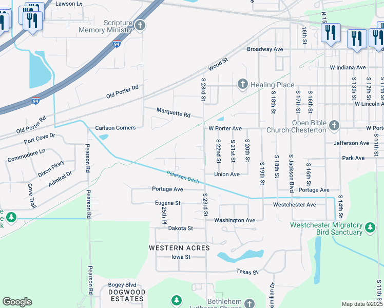 map of restaurants, bars, coffee shops, grocery stores, and more near 500-632 South 23rd Street in Porter