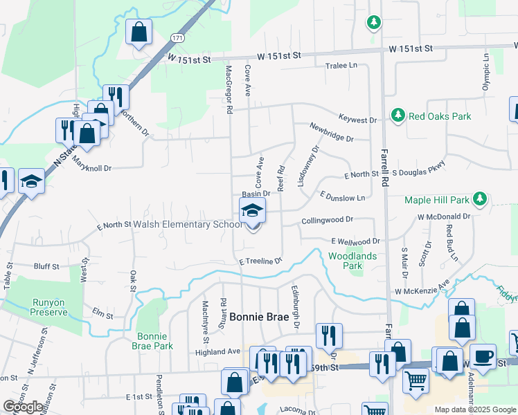 map of restaurants, bars, coffee shops, grocery stores, and more near 1200 East North Street in Lockport