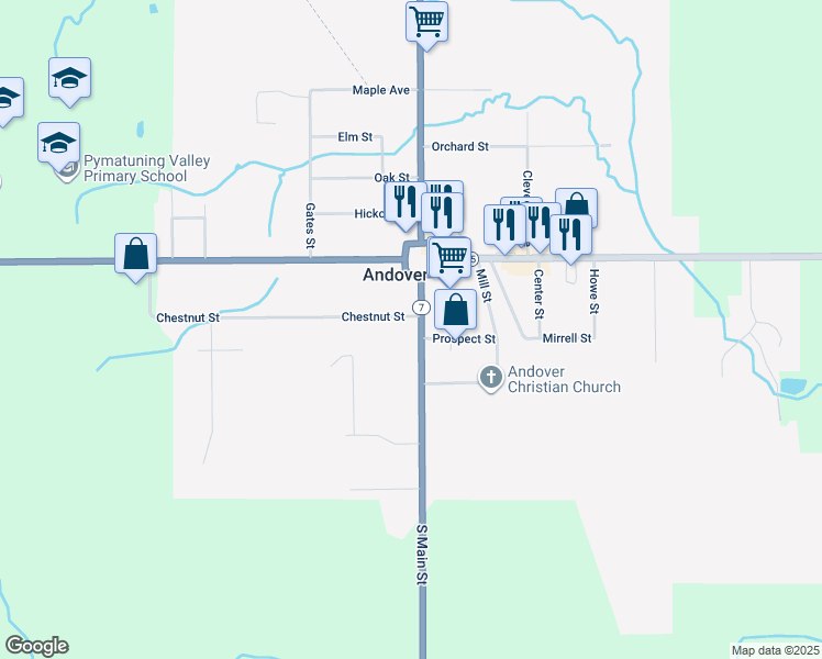 map of restaurants, bars, coffee shops, grocery stores, and more near 161 South Main Street in Andover